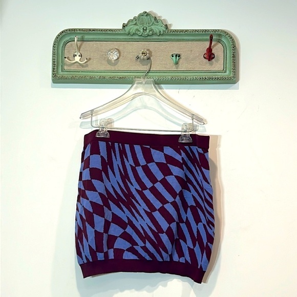 CURRENT MOOD CATCH MY DRIFT GROOVY CHECKERED SKIRT MINI PLUS SIZE 1X NWOT PURPLE - Picture 1 of 5